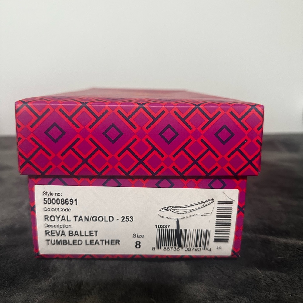 Tory Burch Tan Leather Flats with Gold Emblem - Picture 3 of 5